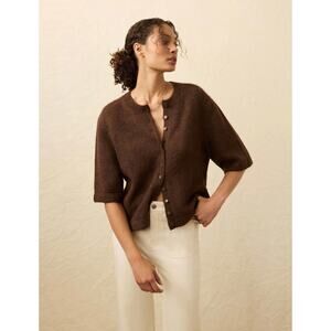 0177 Faherty Après Alpaca Cardigan Walnut Brown Small